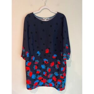 Boden Rachel Floral Polka Dot Textured Shift Dress Blue Red 3/4 Sleeve Size 16R